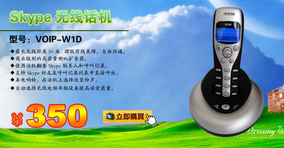 skype電話機(jī),skype無線單模話機(jī),voip-w1d